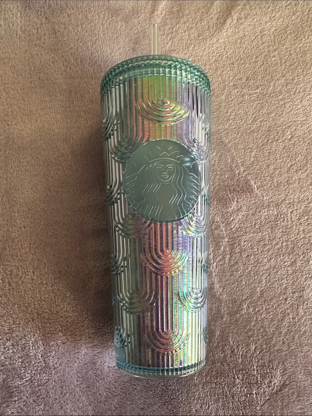 Starbucks Iridescent Teal Studded Cold Cup with Straw